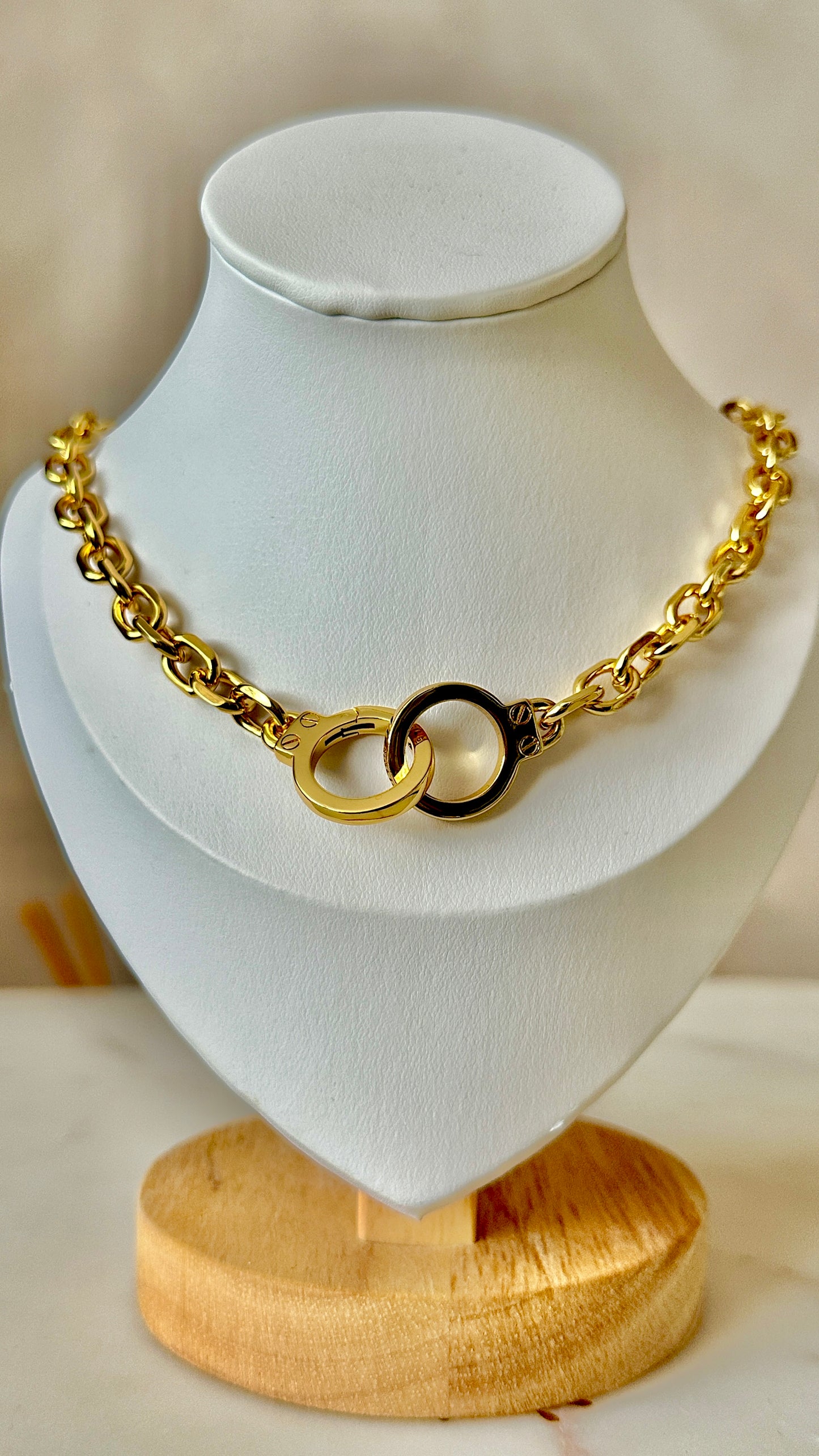 Gold handcuffs necklace