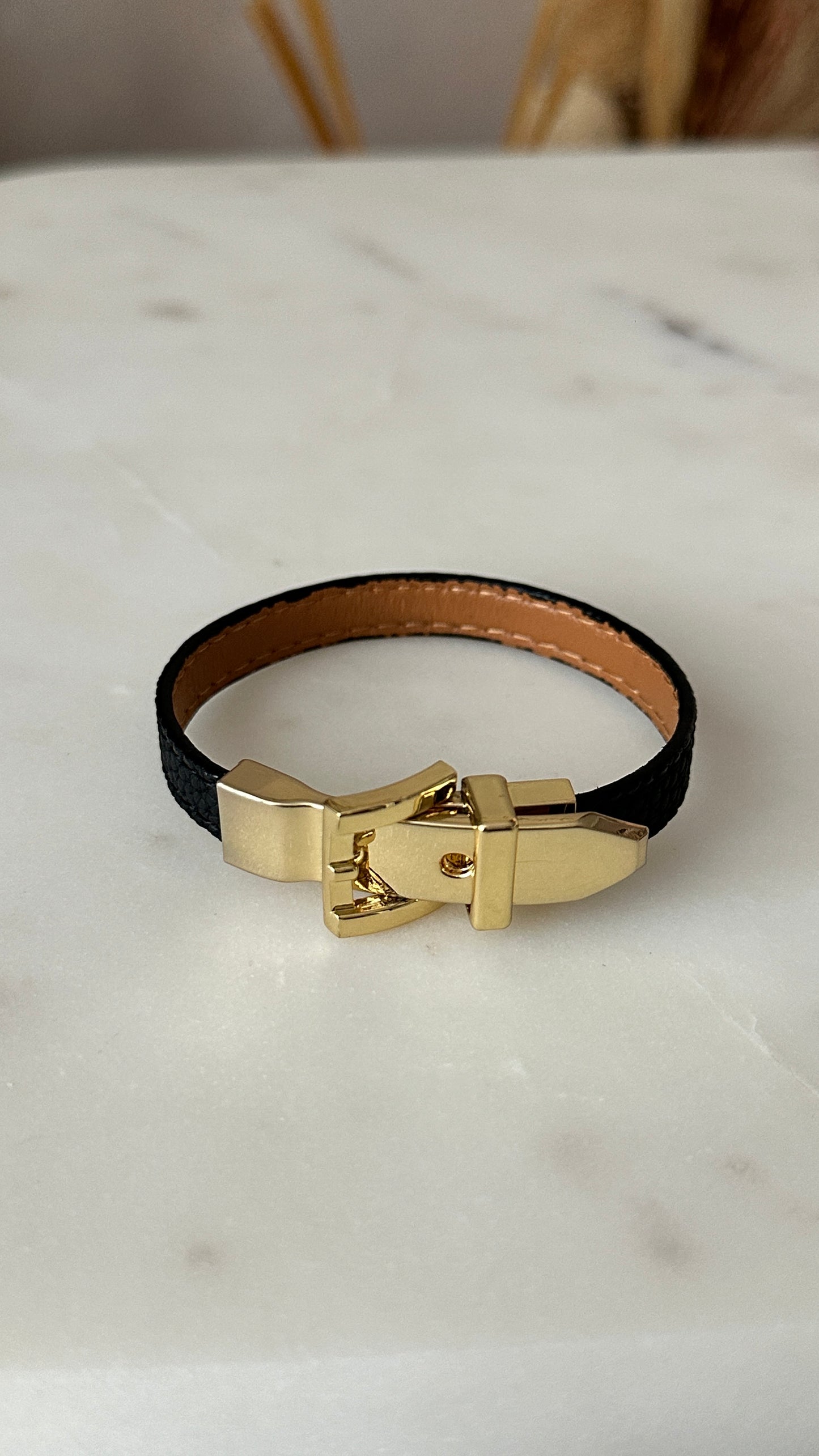 Black thin leather bracelet