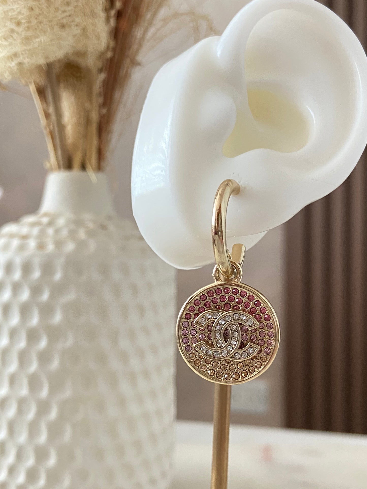 Gold and pink earrings